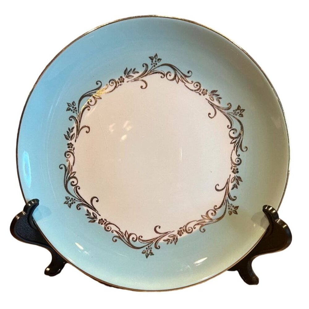 Vintage Lifetime China Gold Crown Plate 7-3/8" Blue Gold Scroll Leaf